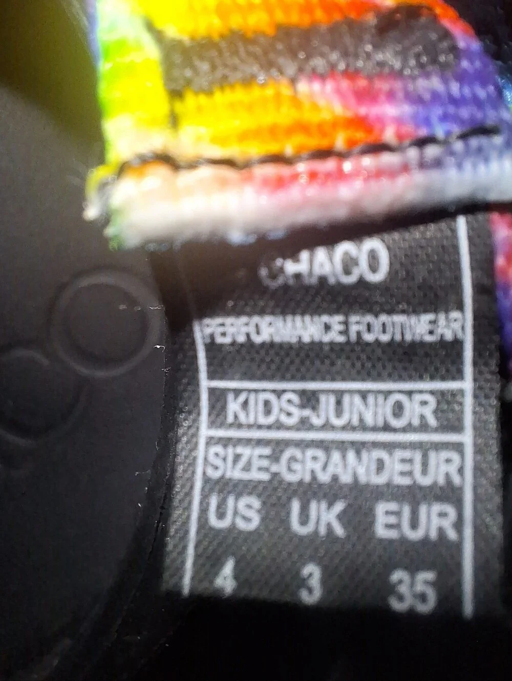 Chaco Tie Dye Unisex-Child Chillos Sport‎ Sandal Size 4 Rainbow Colorful Black